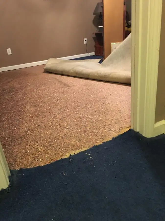 Carpet pad removal revealing water damage during Drying & Dehumidification in Cupertino