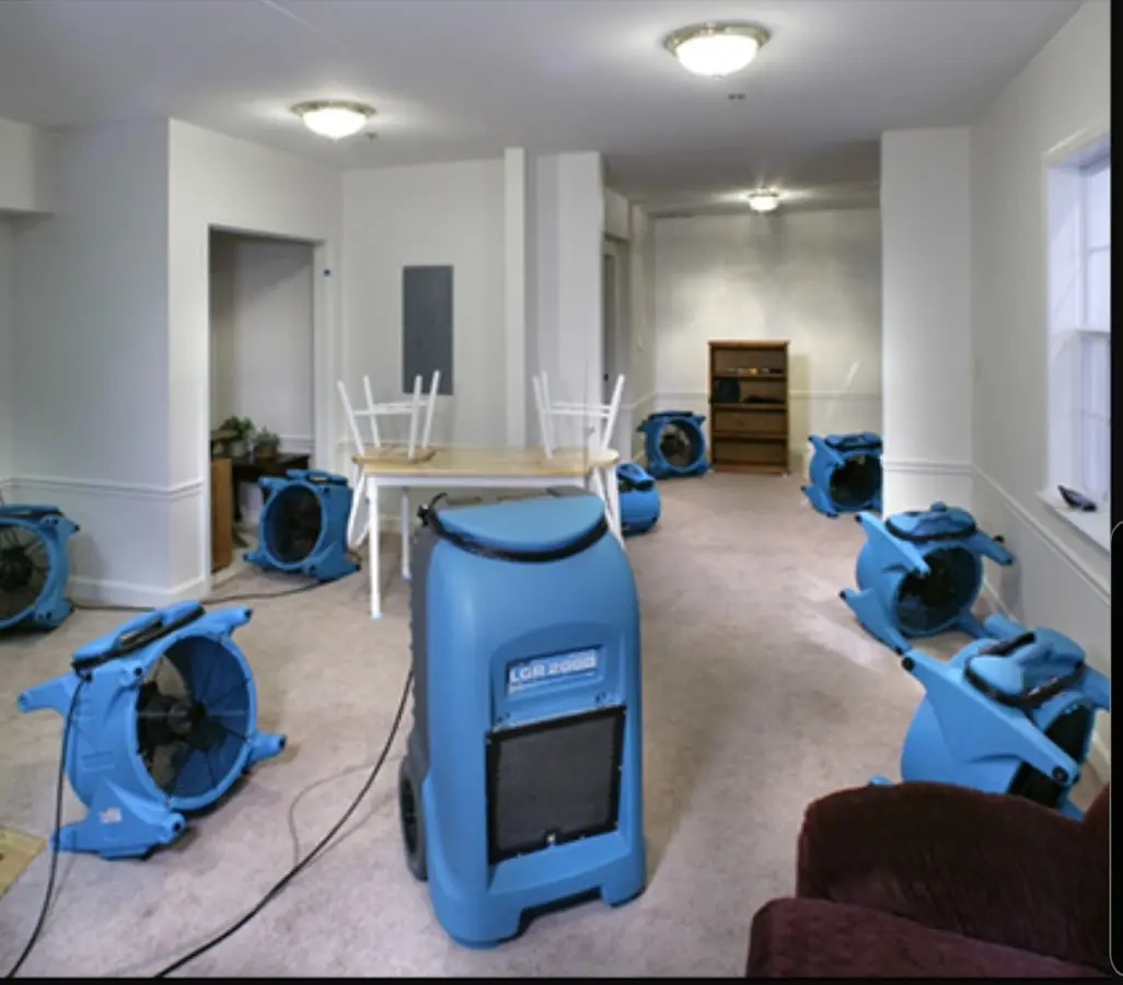 Air movers and dehumidifier setup for Water Damage Restoration in Cupertino